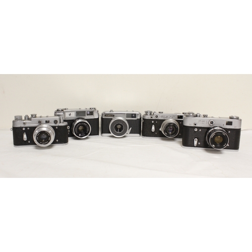 377 - Five vintage cameras to include a Russian Fed 3 with 53mm F2.8 lens and a Japanese Yashika J camera ... 