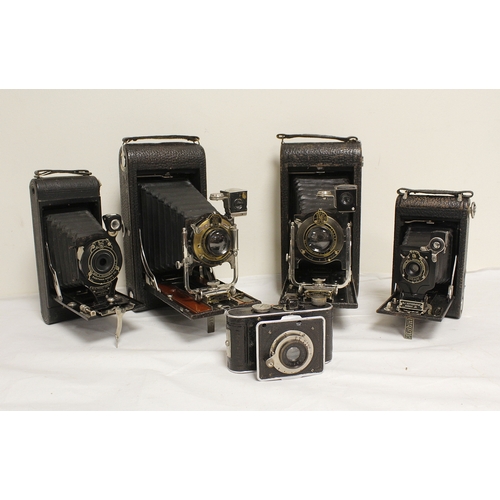 383 - Five antique folding plate cameras to include two Eastman Kodak No. 3-A folding pocket Kodak model B... 