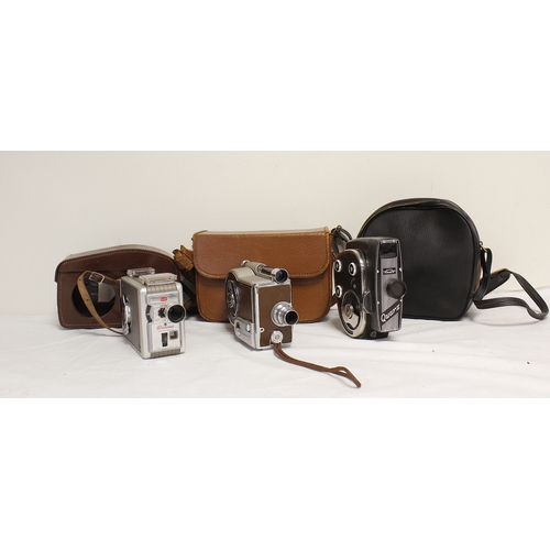 384 - Three vintage 8mm and 16mm movie cameras, to include Revere 16 magazine camera, Kodak Brownie 8mm mo... 