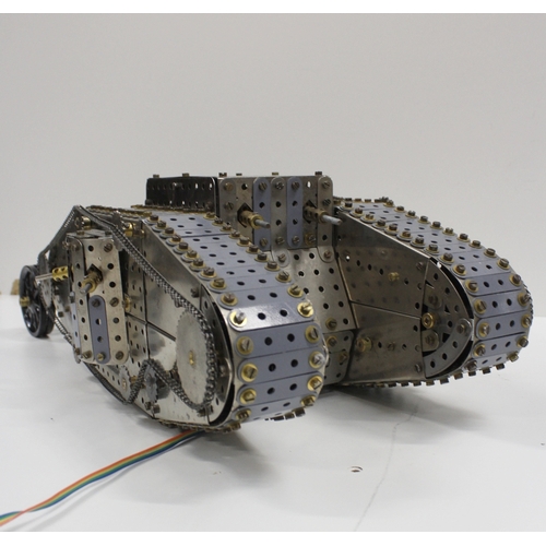 294 - Large Meccano constructed model of a WWI Army Tank with electric motor (untested), 42cm long