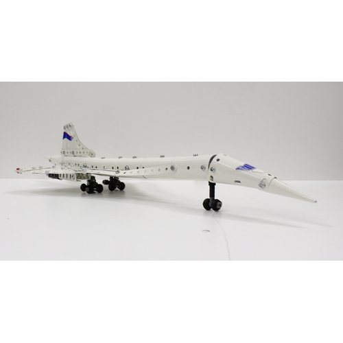 296 - Meccano constructed model of aircraft including Concorde 63cm long, Lancaster Bomber NAOI, a bi-plan... 