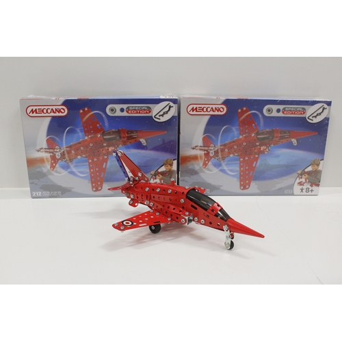 302 - 6 Meccano 3703 Red Arrows airplane construction sets sealed and boxed, two others and three construc... 