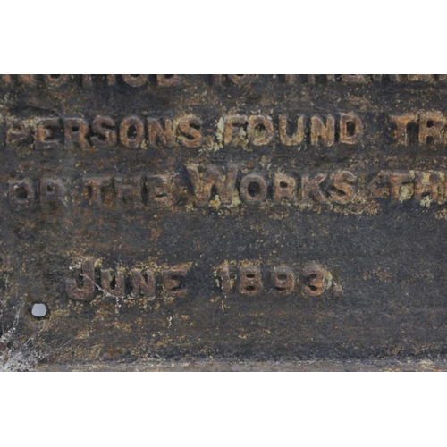 319 - Railwayana interest, a cast metal wall sign for the Midland Railway warning against trespassing and ... 