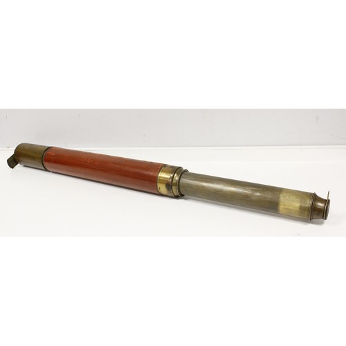 373A - Antique Victorian mahogany and brass bound folding telescope. Brass sliding lens gates present.