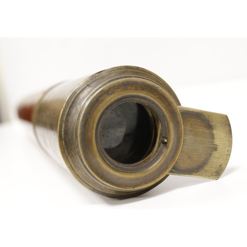 373A - Antique Victorian mahogany and brass bound folding telescope. Brass sliding lens gates present.