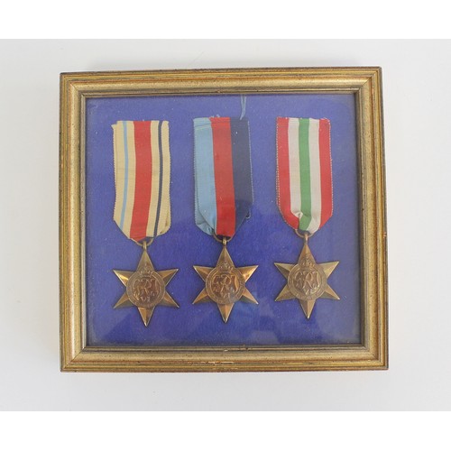 79A - Medals. (6) WW II. Two framed sets of medals. 39-45, Africa, Italy Stars, Defence Medal & 2x War... 