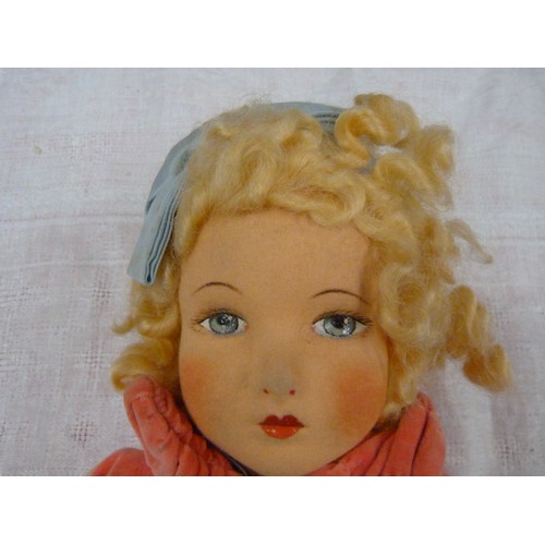 319a - Circa 1930's/1940's composite plush face doll with cloth body. 18