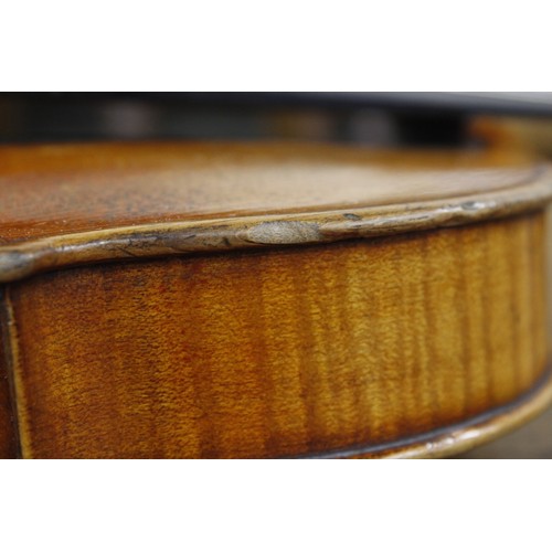 176 - Antique 19th century German 4/4 violin modelled after a 1721 Stradivarius. In original fitted hard c... 