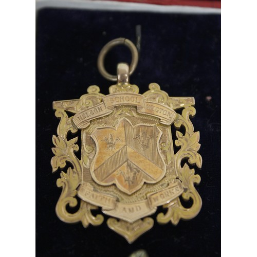 133A - 9ct gold Nelson School Wigton fob medal by Chester maker J.W Tiftaft & Son dated 1917. The fob b... 