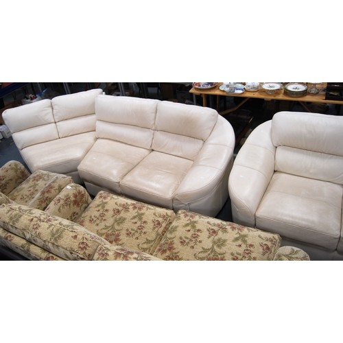 459 - Cream three-section corner sofa.