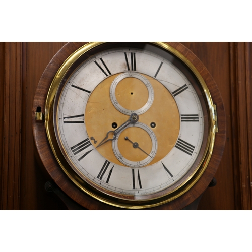 455 - Antique mahogany cased drum head longcase Grandfather clock, the silvered dial with Roman numeral ch... 