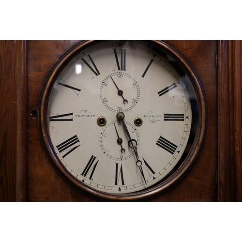 456 - Antique mahogany cased longcase Grandfather clock, the white painted dial with Roman numeral chapter... 