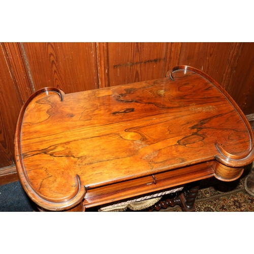 461 - Early Victorian or Regency period sewing work table, the rectangular top with C scroll shaped ends h... 