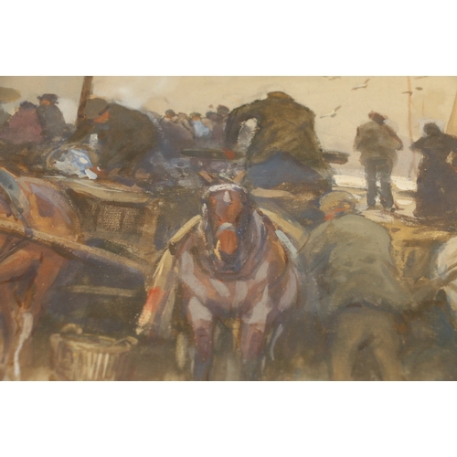 210 - JOHN ATKINSON (Staithes Group 1863-1924), The Fish Market, Unsigned watercolour, 22cm x 29cm, Jill M... 