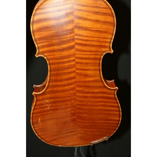 236 - French violin labelled Antoine Grandi, Mirecourt, 1894 with two piece back with bow stamped PAESOLD ... 