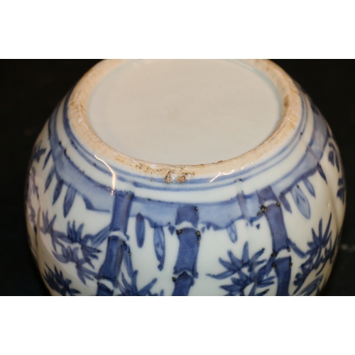 339 - Chinese 19th Century blue and white brush pot depicting a fisherman by a river in a mountainous land... 