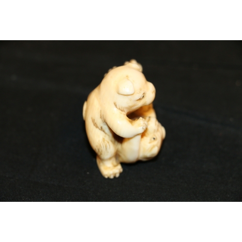 354 - An Ivory netsuke of two puppies playing, 4cm, 26g, unsigned Meiji/Taisho