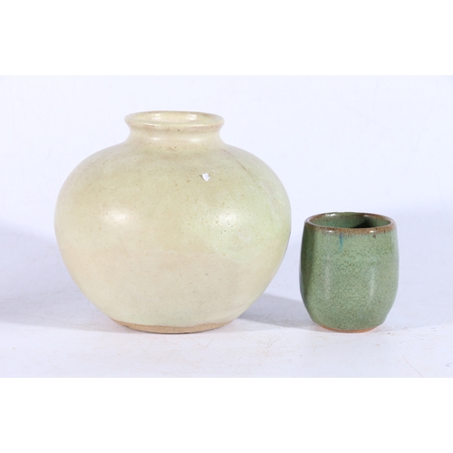 10 - Studio Pottery celadon vase and similar cup.