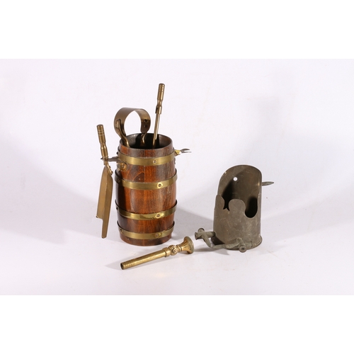 132 - Oak companion set with barrel container and a Trench Art piece.