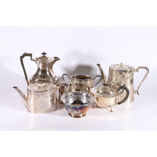 133 - Four piece Sheffield plate tea service, American silver-plated bowl and other silver-plate.