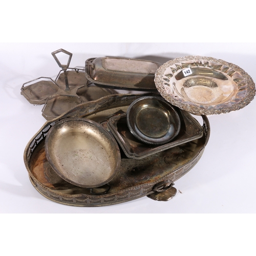 142 - Collection of silver-plate including galleried tray, tureen and cover, dishes, etc.