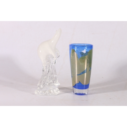 25 - Tweedsmuir Glass, blue coloured vase and Tweedsmuir Glass polar bear mounted on iceberg.