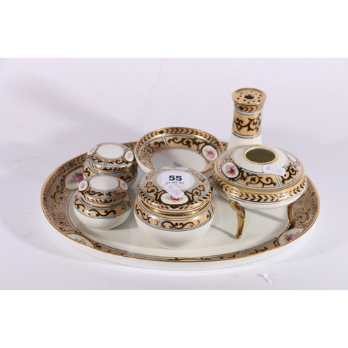 55 - Noritake Japanese seven place floral decorated dressing table set.