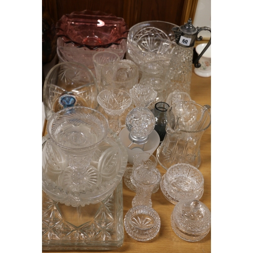 60 - Collection of glassware including silver-plated mounted ewer, cut-crystal bowls, glasses, paperweigh... 