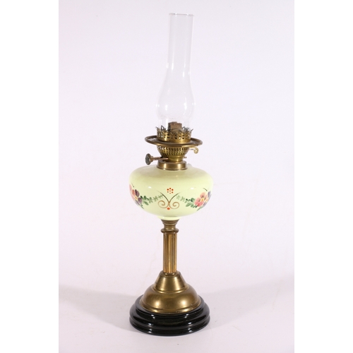 64 - Brass Corinthian style paraffin lamp.