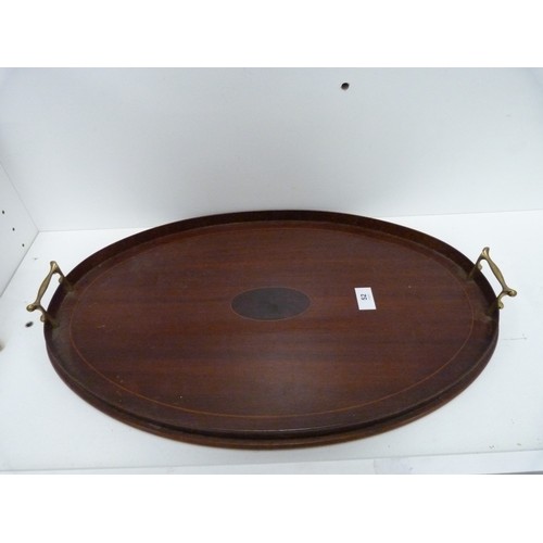 52 - Edwardian mahogany and inlaid brass twin handled tray.