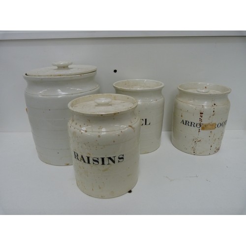 55 - Four white porcelain lidded storage jars/crocs. including Peel. 