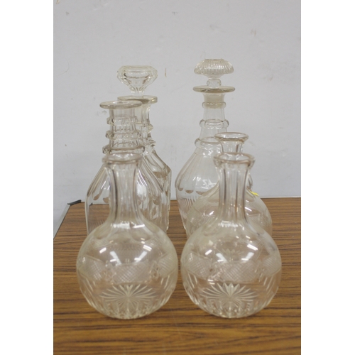 86 - Six antique glass decanters, four lacking stoppers.