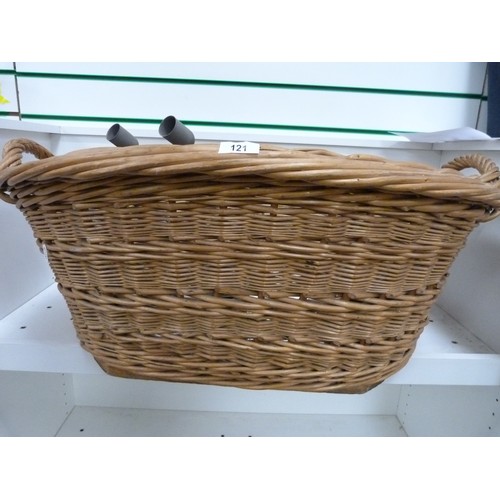 121 - Large wicker washing basket etc.