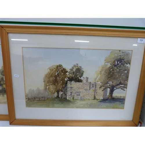 131 - G SadlerTwo watercolours of a castle ruins and mill by a stream, signed, and another of Loch Lomond.... 