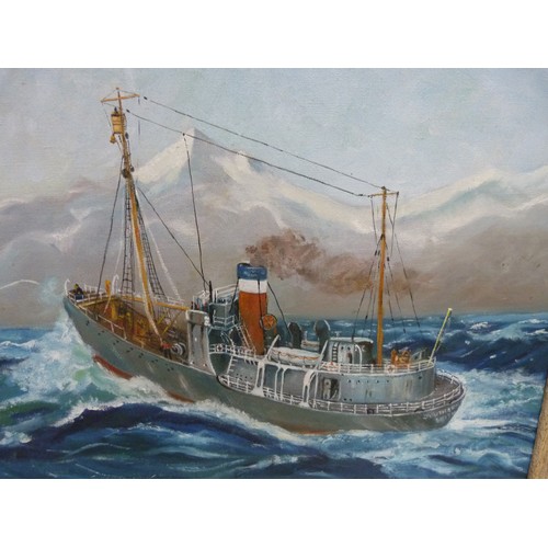 140 - G W Childs.Whaling in the Antarctic, after Frank H. Mason.Oil on canvas.