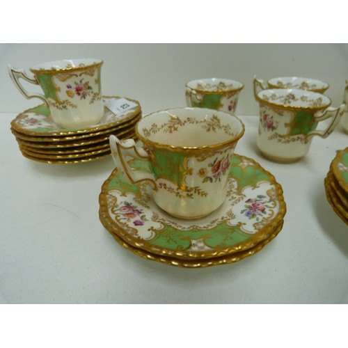 63 - White, green and floral tea set.