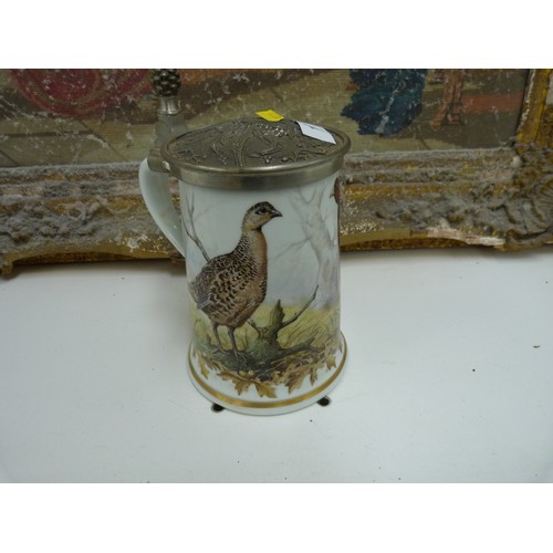 157 - Large Franklin porcelain tankard, hunting scene.