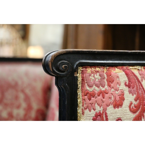 480 - Victorian two seat sofa in the Adams architectural style, upholstered in needlework fabric, 119cm wi... 