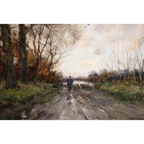 160 - CHARLES P GRUPPE (1860-1940), Shephard droving flock, Signed oil on canvas, 59cm x 49cm... 