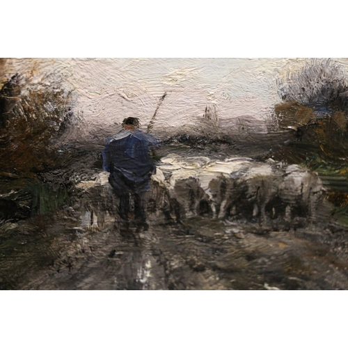 160 - CHARLES P GRUPPE (1860-1940), Shephard droving flock, Signed oil on canvas, 59cm x 49cm... 