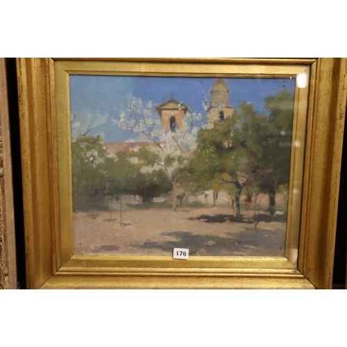 176 - IMPRESSIONIST SCHOOL, Continental Church scene, Unsigned oil on canvas, 36cm x 44cm... 