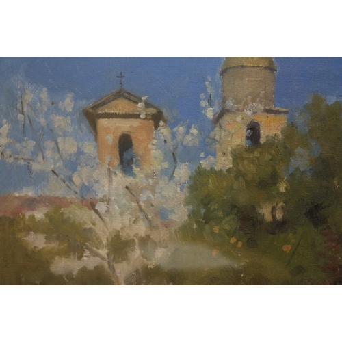 176 - IMPRESSIONIST SCHOOL, Continental Church scene, Unsigned oil on canvas, 36cm x 44cm... 