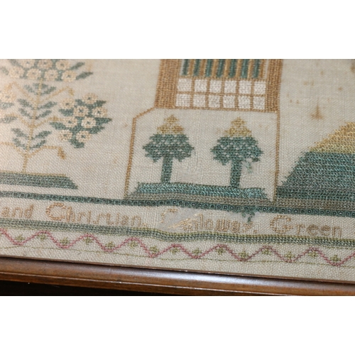 323 - 19th century needlework alphabet, verse and stately home sampler by Mary and Christian Galloway of G... 