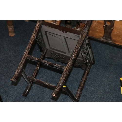 478 - Two antique Chinese padauk wood side chairs, both profusely carved and pierced with designs of birds... 