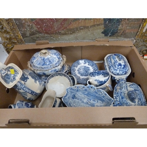 163 - Large box of miscellaneous blue and white including Spode etc.