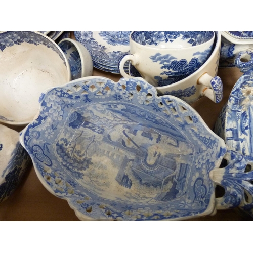 163 - Large box of miscellaneous blue and white including Spode etc.