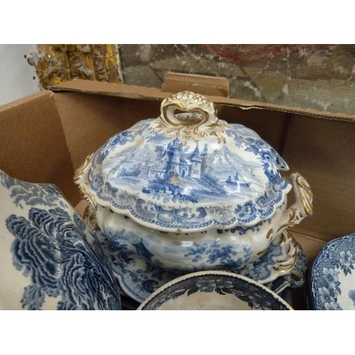 163 - Large box of miscellaneous blue and white including Spode etc.