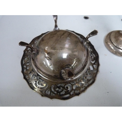 167 - Small pierced silver dish and silver bud vase.