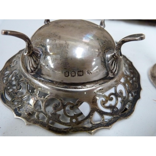 167 - Small pierced silver dish and silver bud vase.