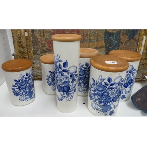 178 - Six large blue and white Portmeirion storage jars.